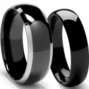 His & Hers BLACK TITANIUM & Stainless Steel Rings